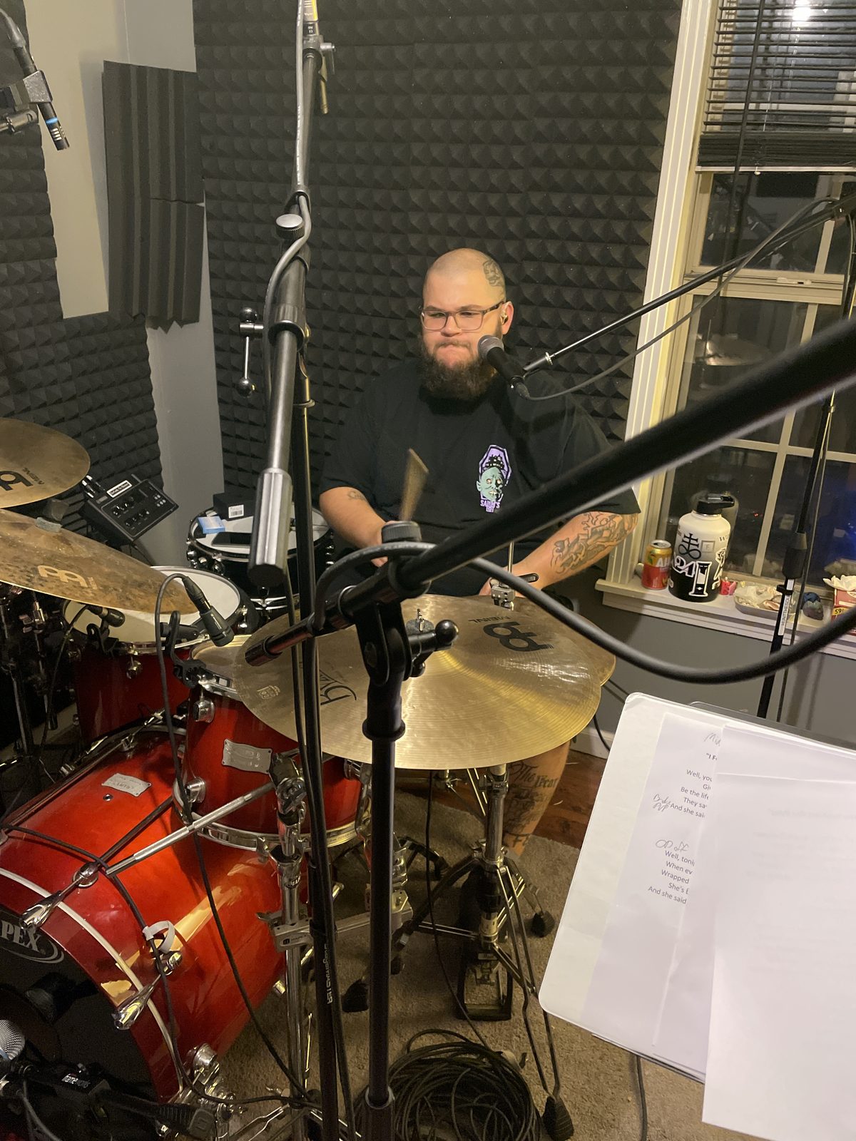 Keith tracking drums in the studio